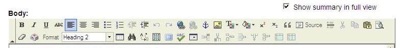 Figure 1. The FCKeditor toolbar includes tools for simple HTML formatting, as well as for inserting and editing hyperlinks, images, and tables. 